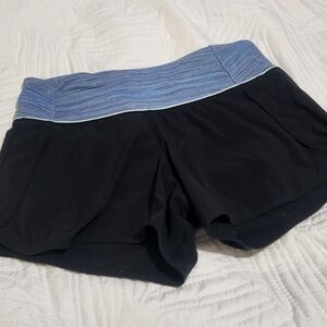Lululemon Black Athletic Shorts with Light Blue Waistband